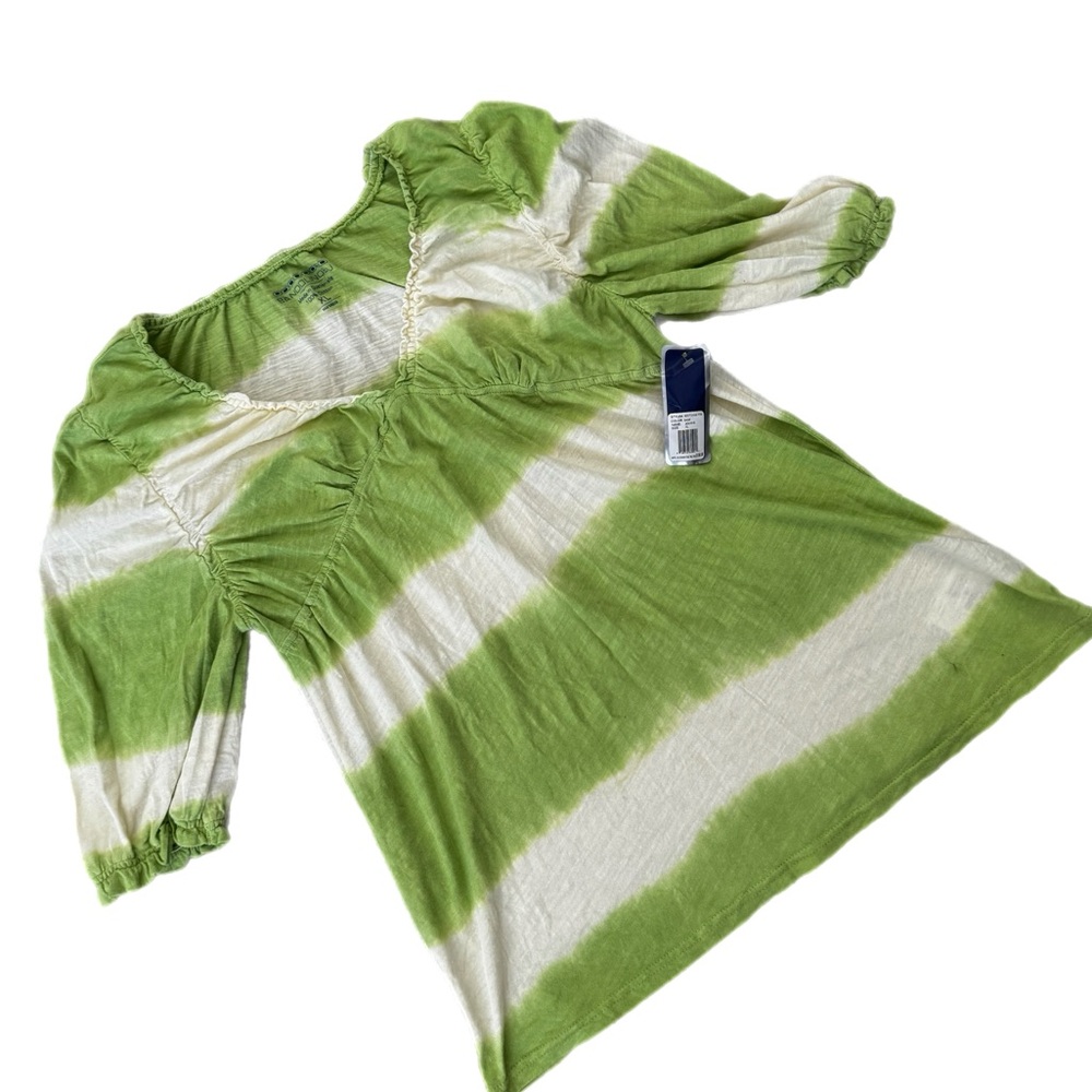 NWT BandolinoBlu XL Green & White Tie-Dye Stripped 100 % Cotton V-Neck Tunic